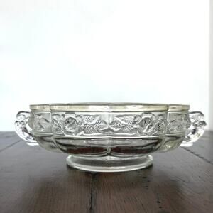 Jeannette Aztec Rose 2-Handled Dish – Clear Glass Floral Vintage